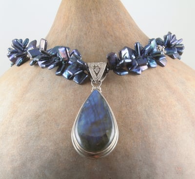 Indigo Pearls and Labradorite (Spectralite) Pendant
