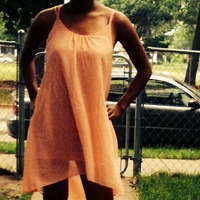 Coral Irregular Summer Dress with Open Back - Thumbnail 1