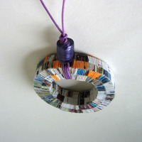 Paper Necklace on Purple Cotton Cord - Thumbnail 2