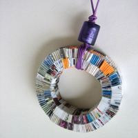 Paper Necklace on Purple Cotton Cord - Thumbnail 1