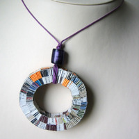 Paper Necklace on Purple Cotton Cord - Thumbnail 3