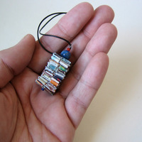 Reclaimed Materials Necklace With Lapis Bead On Leather Cord - Thumbnail 1