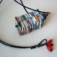 Reclaimed Materials Necklace With Lapis Bead On Leather Cord - Thumbnail 3