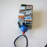 Reclaimed Materials Necklace With Lapis Bead On Leather Cord - Thumbnail 4