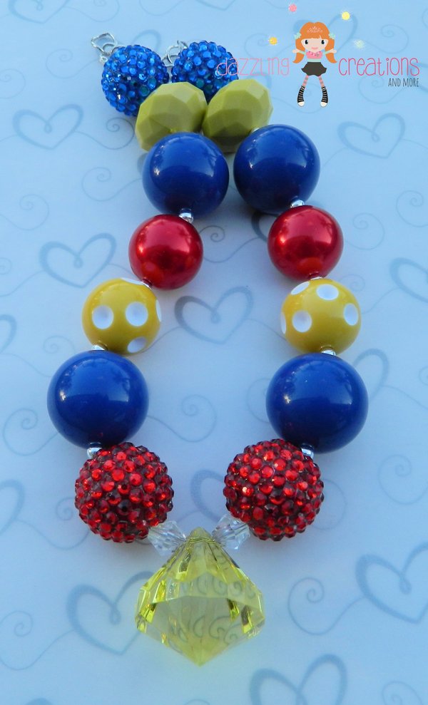 Snow White Inspired/Chunky Necklace/Bubblegum Beads/Girls Jewelry/Hair Clip/Halloween