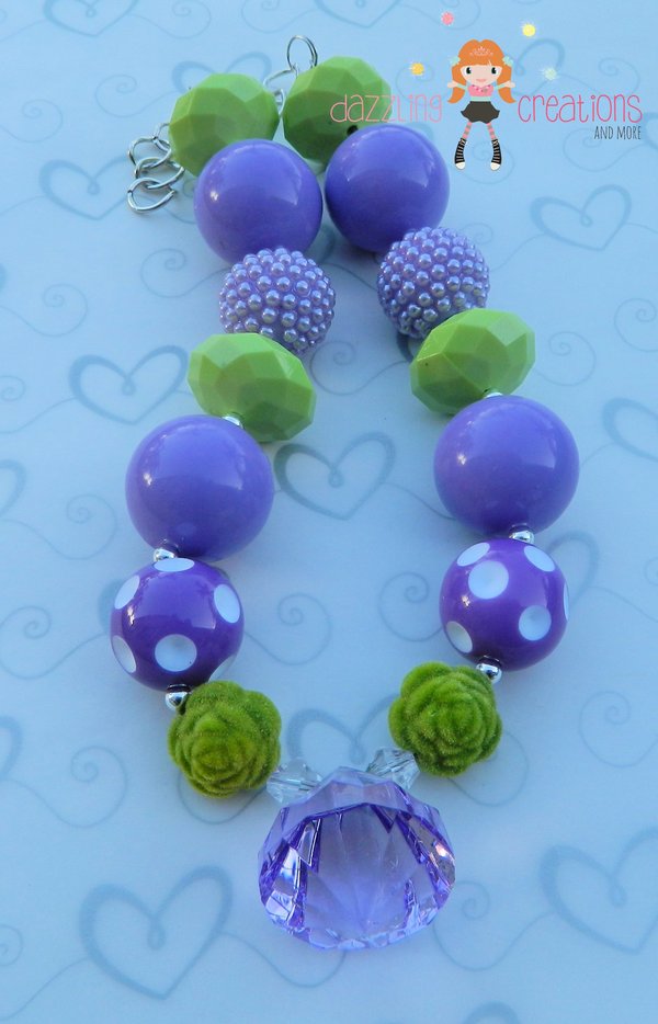 Tinker Bell Inspired/Chunky Necklace/Bubblegum Beads/Girls Jewelry/Hair Clip/Halloween