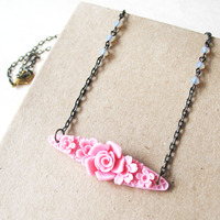 Pink Flower Bouquet Necklace - Lolita - Thumbnail 2
