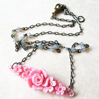 Pink Flower Bouquet Necklace - Lolita - Thumbnail 3