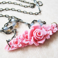 Pink Flower Bouquet Necklace - Lolita - Thumbnail 4