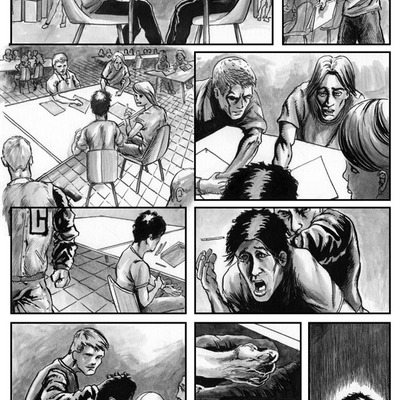 Yuri issue one sequential production page - pen and ink with inkwash