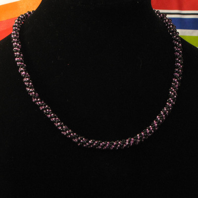 Hand woven glass beaded spiral rope - black and pink