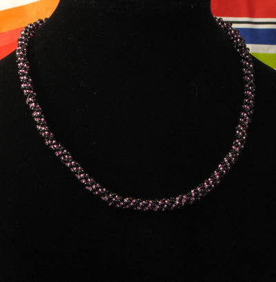 Hand woven glass beaded spiral rope - black and pink