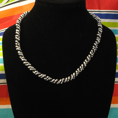 Hand woven glass beaded spiral rope - black and white