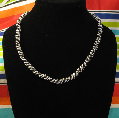 Hand woven glass beaded spiral rope - black and white