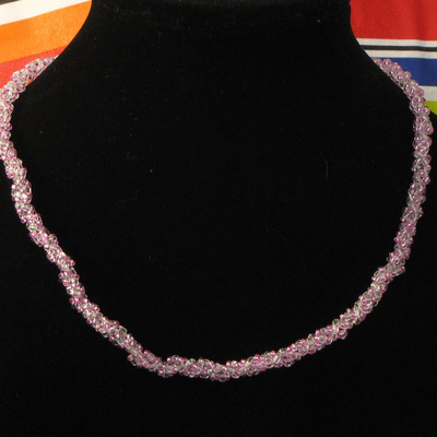 Hand woven glass beaded spiral rope - pink and clear