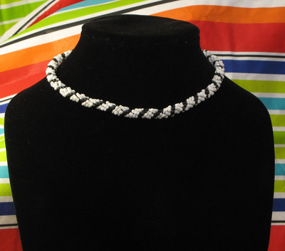 Hand woven glass beaded spiral rope - black and white