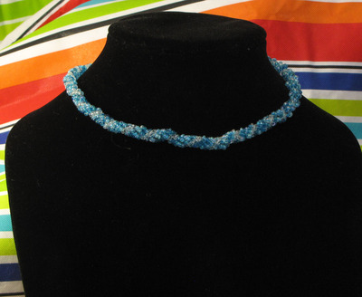 Hand woven glass beaded spiral rope - blue and clear