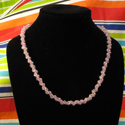 Hand woven glass beaded spiral rope - clear and pink