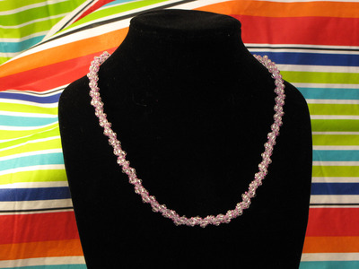 Hand woven glass beaded spiral rope - clear and pink