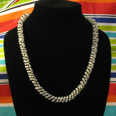 Hand woven glass beaded spiral rope - black and white