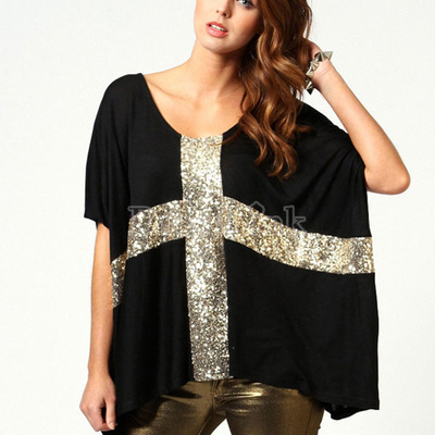 Ladies sequin cross shirt