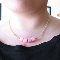 80s Soft Bubblegum Pink Cube Beaded Necklace - Vintage Beads - Thumbnail 4