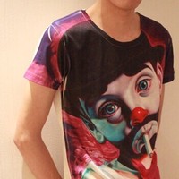 3D Smoking Joker Print Street Fashion T-shirts Unisex Short Sleeve Vintage Slim Fit T-shirts 3 Sizes - Thumbnail 1