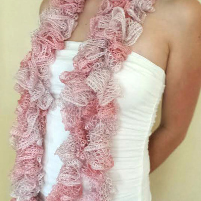 Pink colored ruffle puffy scarf