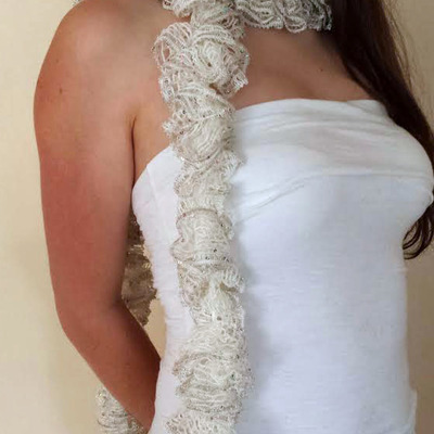 Hand made creme colored glitter ruffle scarf 84"  