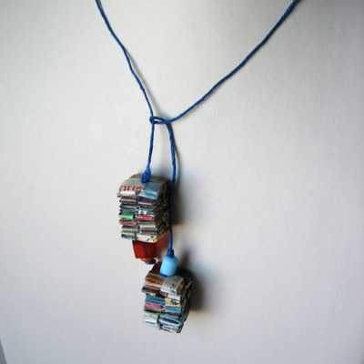 Necklace - lariat - rescued paper and glass beads