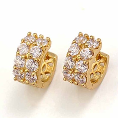 Small Gold Hoop Earrings with CZ Diamonds