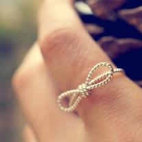tied no.6 - skinny twisted rope bow rings. silver bow ring. dainty bow rings. silver or gold