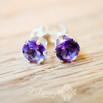 plumeria - african amethyst earrings. amethyst studs. gemstone studs.