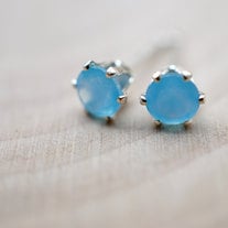 cloud 9 - 4mm blue chalcedony earrings. gemstone studs. sterling silver studs
