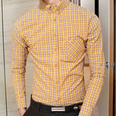 New fashion slim long sleeves causal shirts 918sj-f87-66-yellow