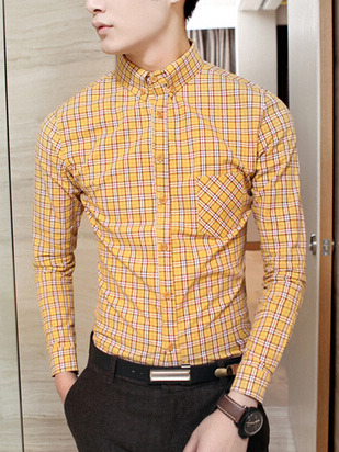 New fashion slim long sleeves causal shirts 918sj-f87-66-yellow
