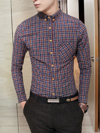 New fashion slim long sleeves causal shirts 918sj-f87-66-dark blue