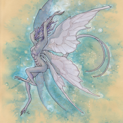Original fantasy anthro dragoness painting "shift"