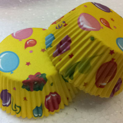 Balloon design yellow color party time paper cupcake baking cup liners 100 count