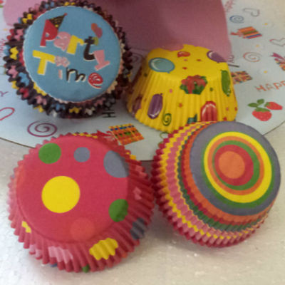 Assorted design party time paper cupcake baking cup liners 100 count set