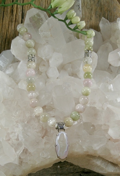 Kunzite Necklace with Chalcedony Pendant