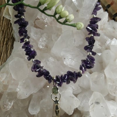 Amethyst necklace with goddess and moldavite pendant - Thumbnail 4
