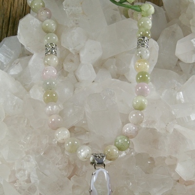 Kunzite necklace with chalcedony pendant