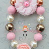 Pink Rose Pendant/Brown/Pink Pearl Chunky Necklace/Pink Flower Rhinestone Center Headband/Girls Jewerly/Hair Clips/Photo Props/Fall Necklace - Thumbnail 2