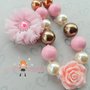 Pink Rose Pendant/Brown/Pink Pearl Chunky Necklace/Pink Flower Rhinestone Center Headband/Girls Jewerly/Hair Clips/Photo Props/Fall Necklace-3