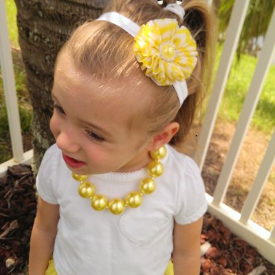 Yellow pearl chunky necklace/lemon inspired/flower rhinestone center headband/girls jewerly/girls hair clips/photo props
