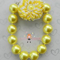 Yellow Pearl Chunky Necklace/Lemon Inspired/Flower Rhinestone Center Headband/Girls Jewerly/Girls Hair Clips/Photo Props - Thumbnail 4