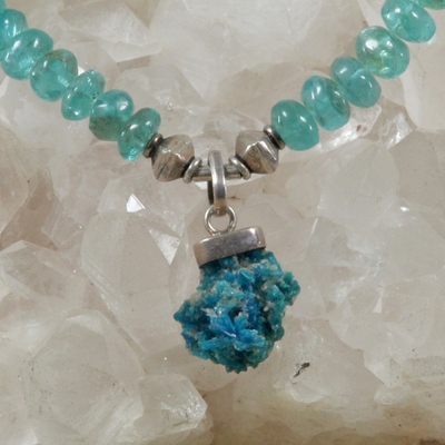 Apatite (gemmy) necklace with cavansite pendant