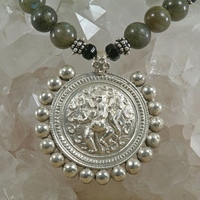Labradorite and Onyx Necklace with Ganesha Pendant - Thumbnail 1