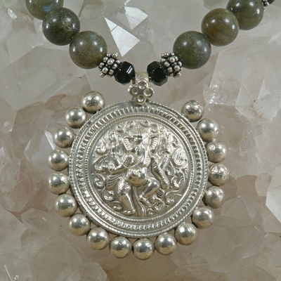 Labradorite and onyx necklace with ganesha pendant